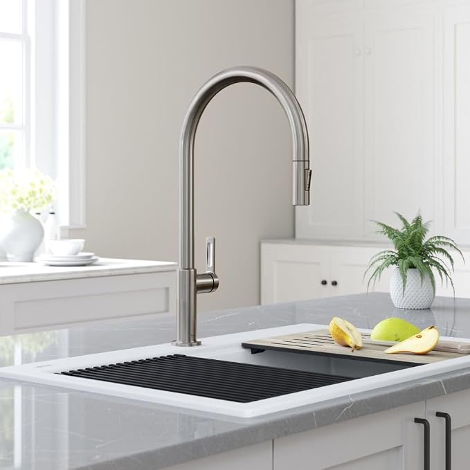 KRAUS Oletto High-Arc Tall Single Handle Pull-Down Kitchen Faucet in Spot Free - Image 2