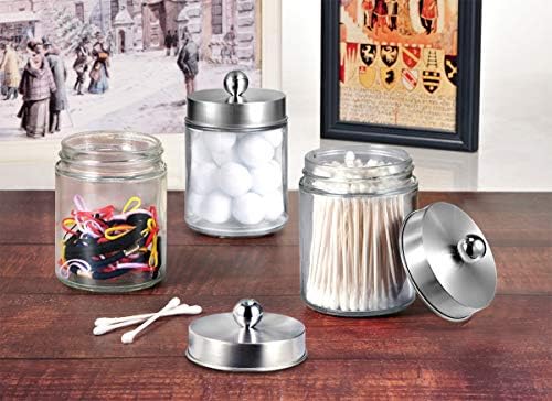 Amolliar Apothecary Jar Bathroom Qtip Holder Glass, Brushed Nickel 2Pc - Image 6