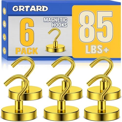 Grtard 6 Pcs Yellow Magnetic Hooks Heavy Duty, 85 LBS Strong Magnet Hooks by Grtard