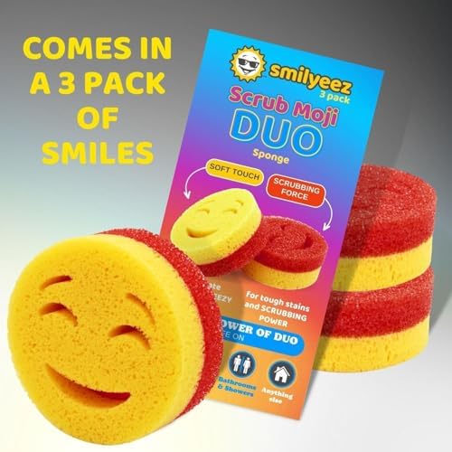 Smilyeez Scrub Moji Duo Scrubbing Sponge Dual-Sided Scrub Sponges Multipurpose - Image 2