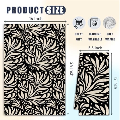 Abstract Black and White Kitchen Towels, Art Deco Nouveau Floral Dish Tea Towels - Image 6