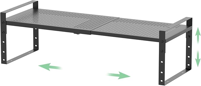 Expandable Countertop Organizer Rack/Shelf with Borders. for Kitchen, Pantry or Office - Heavy-Duty Steel Construction