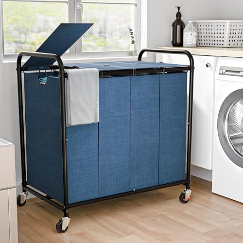 Laundry Sorter 4 Sections 48 Gal, Rolling Laundry Basket by OLLDIDE