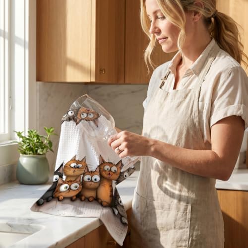 Jztco 4 Pcs Cute Cat Kitchen Towels, Cats Absorbent Hand Tea Towel - Image 6