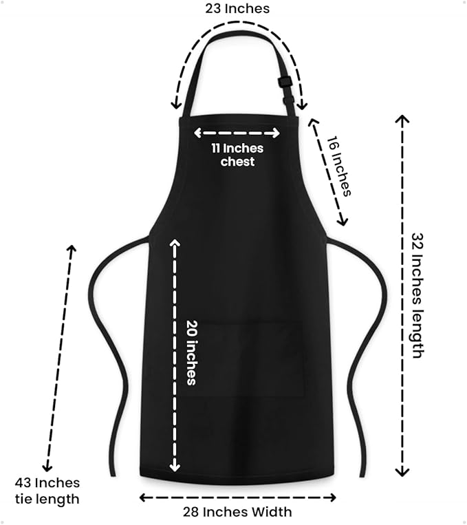 Adjustable Bib Apron 100% Polyester Kitchen Aprons Waterdrop Resistant Aprons with Adjustable Strap, Pockets & Long Ties