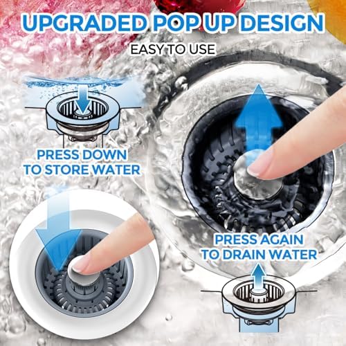 zaa 3 in 1 Kitchen Sink Stopper Strainer Basket Pop-Up Removable 2 Pack - Image 3