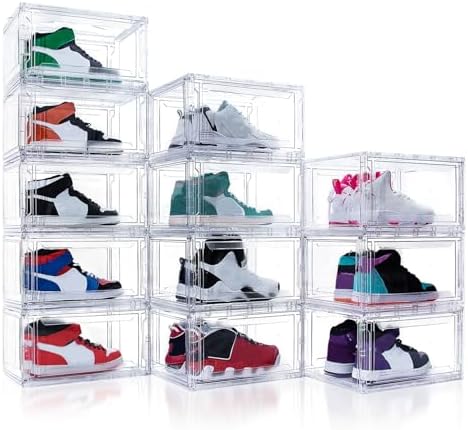 12 Pack Acrylic Shoe Boxes, Shoe Containers, Shoe Display Case, Sneaker Storage by AOHMPT