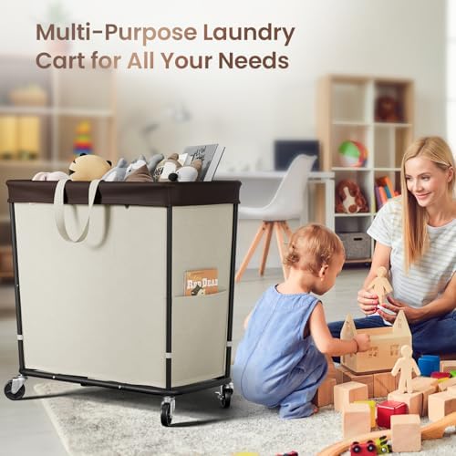 320L Laundry Basket with Wheels, 3-Section Rolling Hamper - Image 5