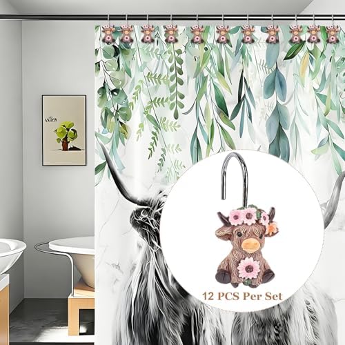 Highland Cow Shower Curtain Hooks 12pcs Resin Decorative Shower Curtain Hooks - Image 5