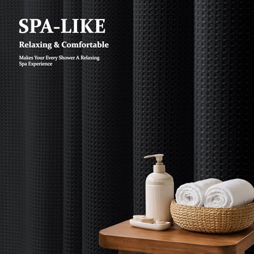 Dynamene Long Waffle Shower Curtain 256 GSM Heavy Fabric 72x78 Black - Image 3