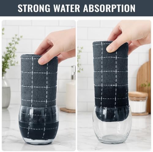 Kitinjoy 100% Cotton Terry Kitchen Towels, 13”x 28”, Dark Grey - Image 5