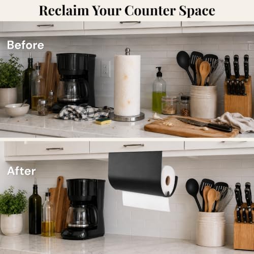 Aureo Paper Towel Holder Under Cabinet, No Drill, Hooks Over Shelf - Image 6