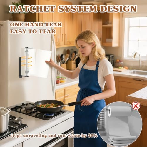 Magnetic Paper Towel Holder for Fridge, One-Hand Tear, Fits Mega Rolls - Image 3