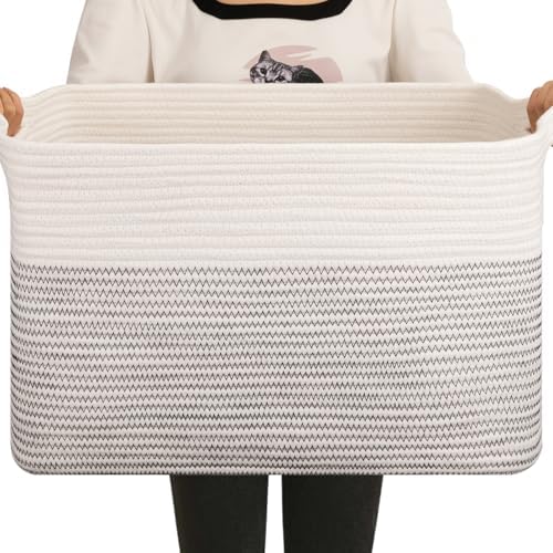 OIAHOMY Large Blanket Basket, 65L Cotton Rope Woven Laundry Basket, Toy Bin by MasterofSpaceOptimization