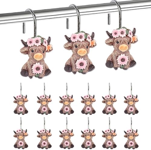 Highland Cow Shower Curtain Hooks 12pcs Resin Decorative Shower Curtain Hooks by Unknown