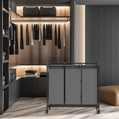 Simple Houseware Heavy Duty 3-Bag Laundry Sorter Rolling Cart, Dark Grey - Image 6