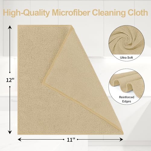 Microfiber Cleaning Cloth, 12 Pack Biege Cleaning Rags, Reusable Microfiber - Image 2