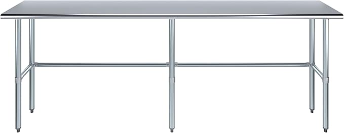 AmGood Stainless Steel Work Table Open Base | NSF Kitchen Island Food Prep | Laundry Garage Utility Bench (96" Long X 18" Deep)