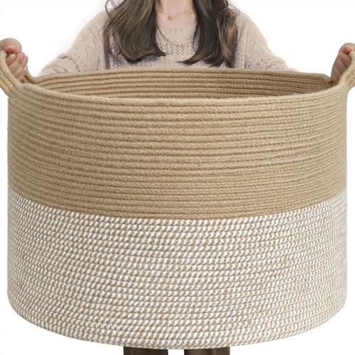 INDRESSME XXXLarge Woven Wicker Blanket Basket Living Room White Jute by INDRESSME