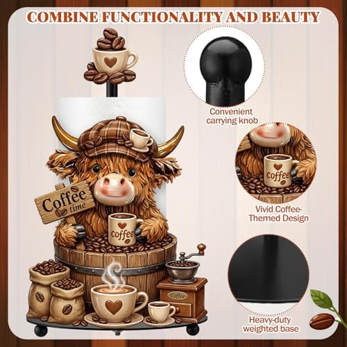 Chunful Coffee Highland Cow Paper Towel Holder Coffees Kitchen Decor Farmhouse - Image 4