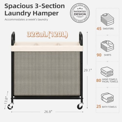 STORAGE MANIAC Rolling Laundry Hamper - Image 3