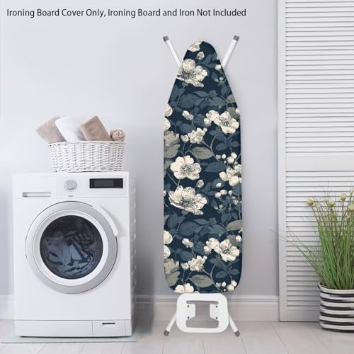 Deep Blue Flower Durable Thick Ironing Board Covers Stain Resistant Hook and - Image 2
