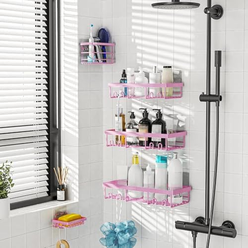 Moforoco Adhesive Shower Caddy Organizer Shelves Rack - Image 3