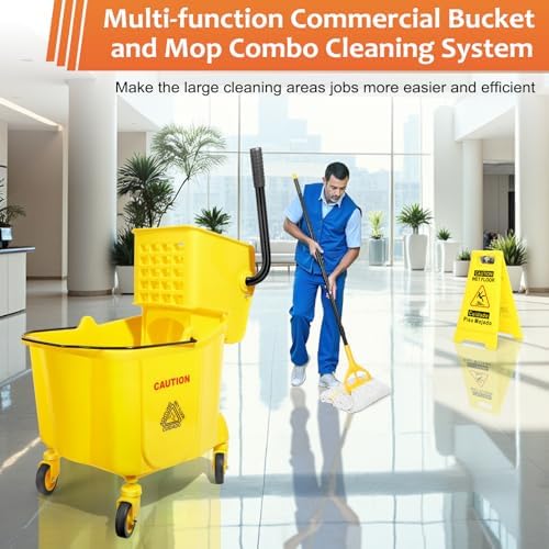 38 Qt Commercial Bucket with Side Press Wringer on Wheels, Including 1 - Image 2