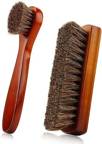 Shoe Brush, Shoe Cleaning Brush, 2 Pieces Horsehair Shoe Brush, Boot Brush by Zanzike