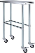 Stainless Steel Work Table Open Base & Wheels | Work Station | Metal Work Bench (Stainless Steel Work Table Open Base + Casters) (12" Long x 30" Deep)