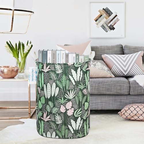 Round Laundry Basket Collapsible Storage Hamper Organizer Full Leaf - Image 5