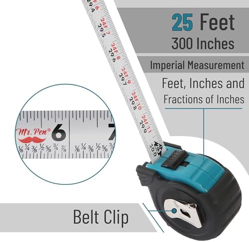Mr. Pen- Retractable Tape Measure 25 ft, Teal & Black, Easy Read - Image 3