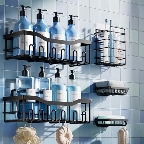 EUDELE 5-Pack Rustproof Stainless Steel Shower Caddy Set– No Drill Adhesive by EUDELE