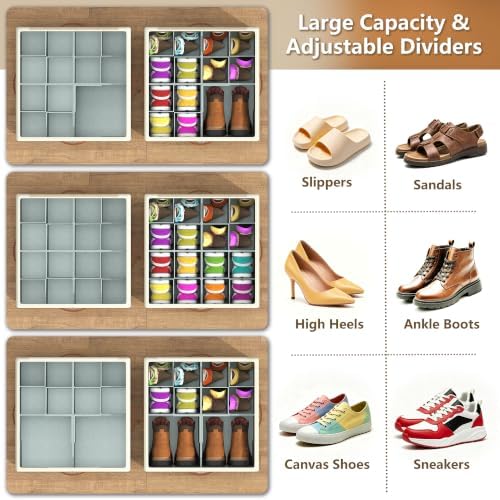 Shoe Organizer for Closet, 2 Pack Foldable Shoe Storage Organizer Box Bin - Image 2