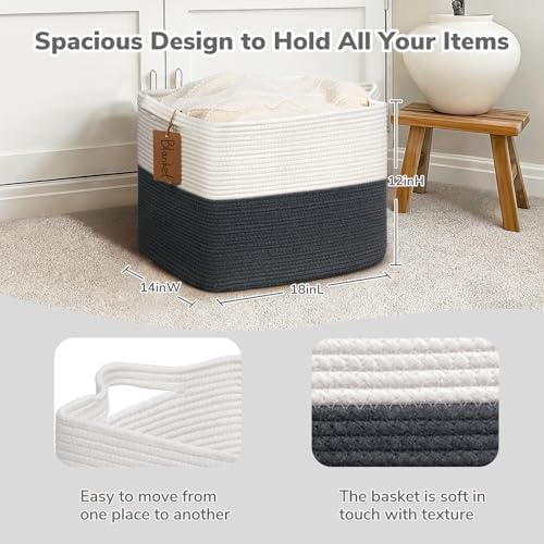 Goodpick 50L Large Woven Rope Storage Basket, Dark Gray - Image 3