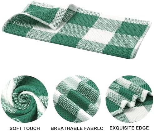 Mordimy Cotton Waffle Kitchen Towels, 4 Pack, Dark Green & White - Image 2