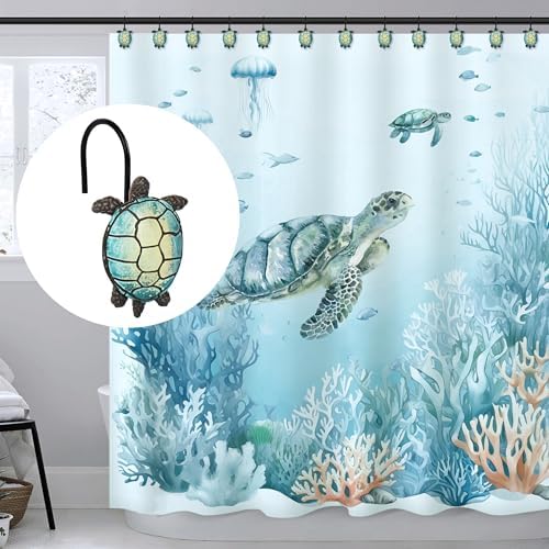 Sunlit Sea Turtle Shower Curtain Hooks, Home Decorative Shower Curtain Rings - Image 5