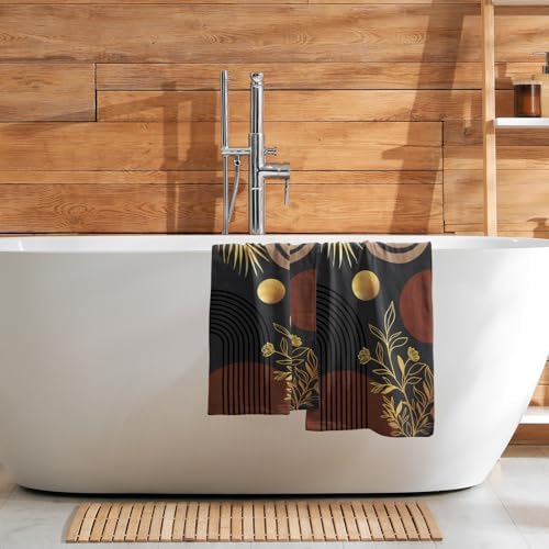 Black Boho Modern Kitchen Towels Set of 2 Abstract Mid Century Soft Absorbent - Image 7