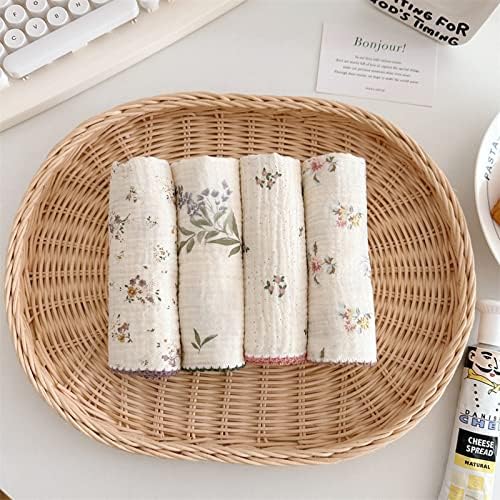 BuLuTu Floral Cleaning Cloths Kitchen Cotton Dish Towels 4 Pack - Image 2