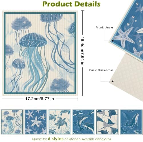6 Pcs Swedish Paper Cloths for Kitchen, Reusable Paper Towels Washable - Image 2