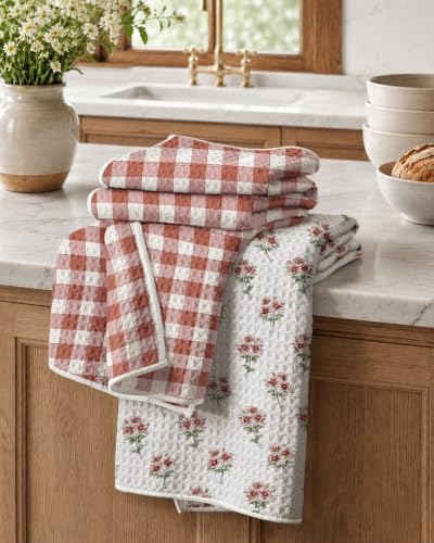 Miss Adola Reversible Microfiber Kitchen Towels Set of 2, Rustic Bloom by MissAdola