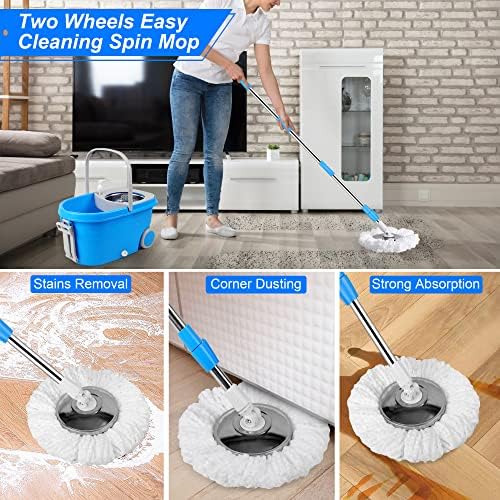 Spin Mop and Bucket with Wringer Set, 3 Mop Heads - Image 5