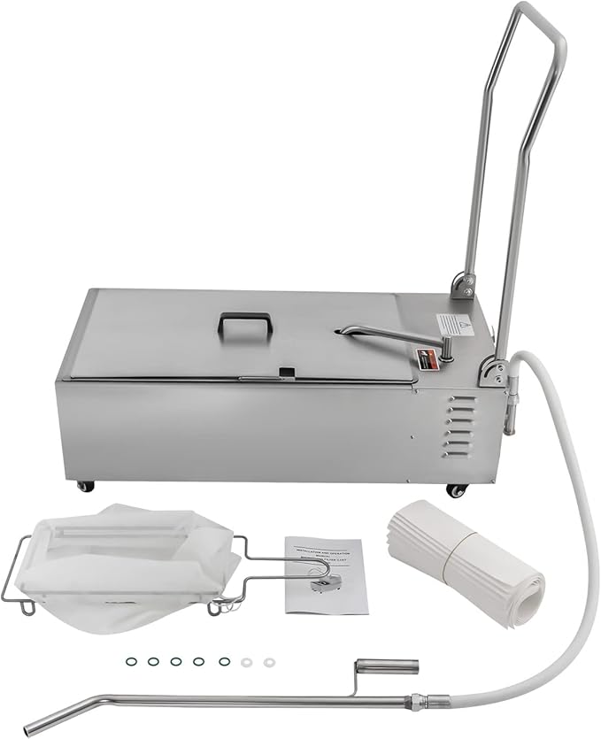 Mobile Oil Filter, 370W 55L/14.5Gal Deep Fryer Oil Filtration System Cart, Frying Oil 1.8ft² Filter Area, 10L(2.64Gal)/min Stainless Steel Oil Filter Machine w/ Pump & 360° Wheels, 33.46*16.54*14.17in