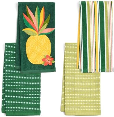 Ritz 4-Piece Kitchen Towel Set, Pineapple Hibiscus & Multi-Stripe Prints by RITZ