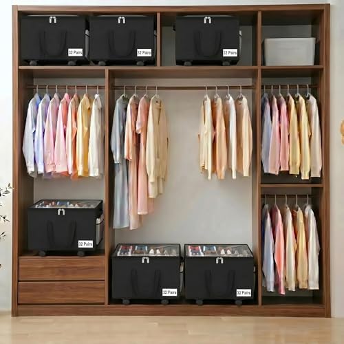 Large Shoe Organizer for Closet, 16 Pairs Shoe Storage Box Black - Image 2