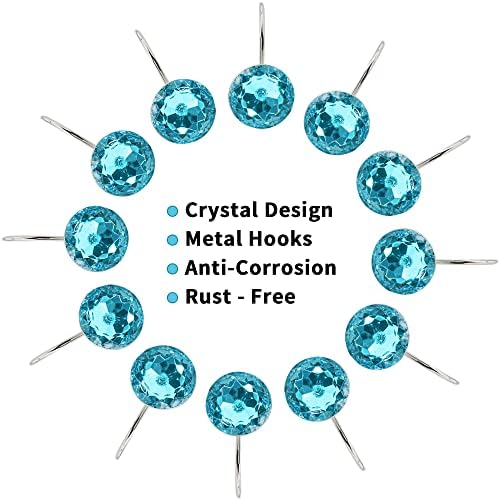 Aqua Diamond Crystal Bling Shower Curtain Hooks Rings - Image 4
