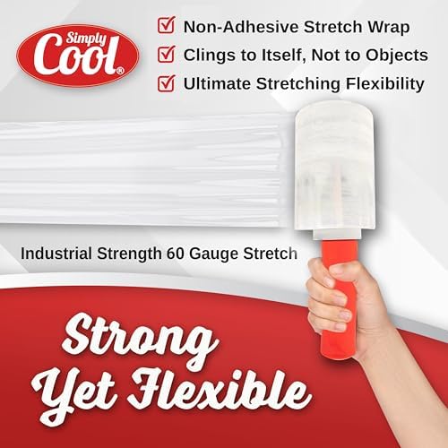 Simply Cool 12 Pack Mini Hand Stretch Wrap 5 Inch 1000Ft 60 Gauge 2 Handles - Image 2