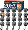 FINDMAG 20 Pack Black Magnet Hooks, 100LB+ Magnetic Hooks by FINDMAG