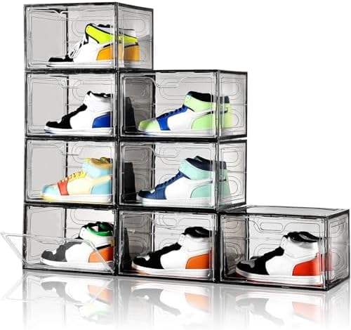 8 Pack Drop Side Shoe Boxes, Large Stackable Shoe Storage, Thick Plastic by Amllas