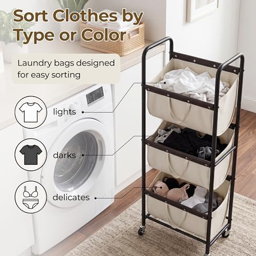 GRANNY SAYS 3 Tiered Laundry Sorter, Narrow Hamper Cart - Image 3